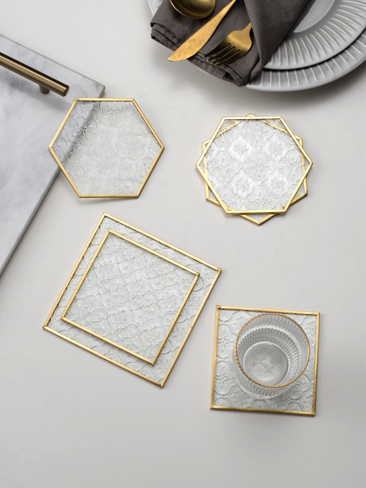 Embossed Glass Gold Framed Coasters