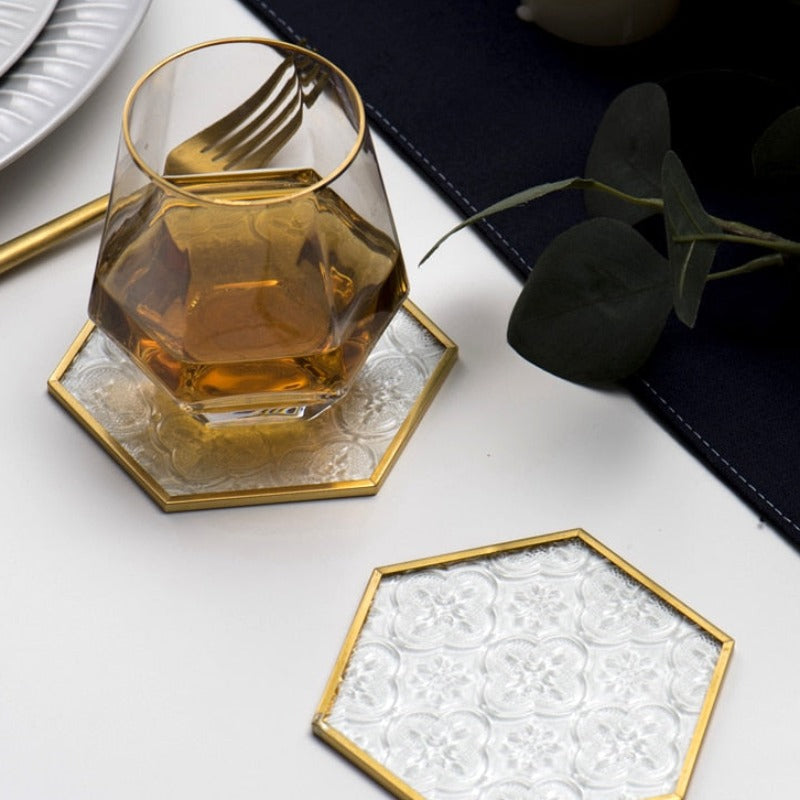 Embossed Glass Gold Framed Coasters