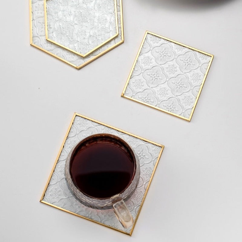 Embossed Glass Gold Framed Coasters