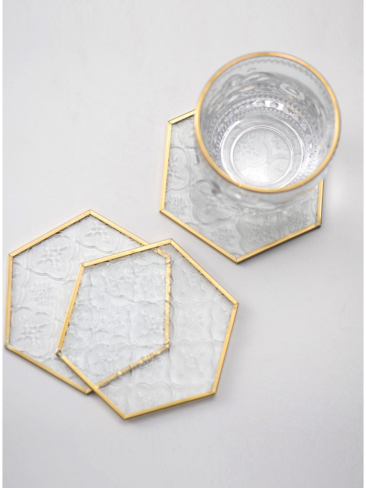 Embossed Glass Gold Framed Coasters