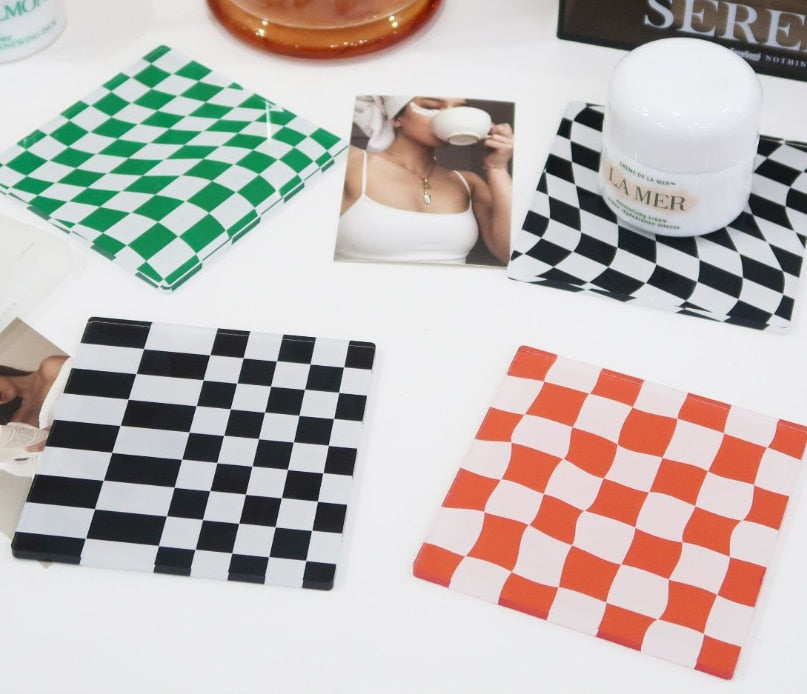 Colorful plaid fiber coasters