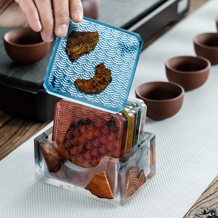 Wood & Colored Resin Coasters 6pc Set