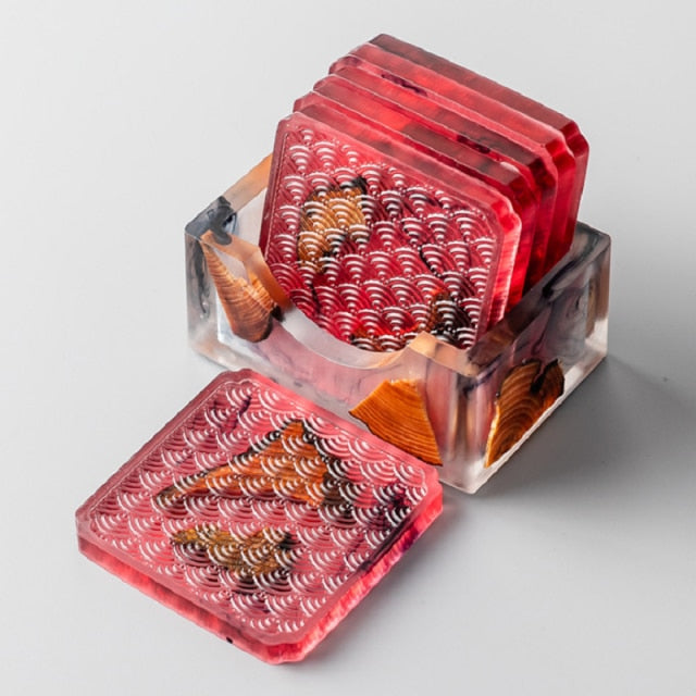 Wood & Colored Resin Coasters 6pc Set