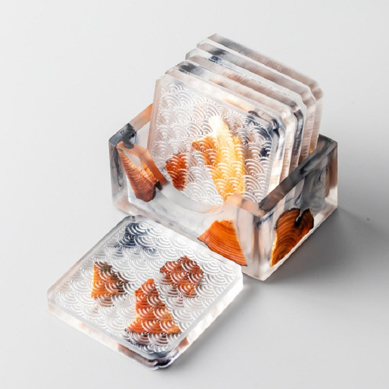 Wood & Colored Resin Coasters 6pc Set