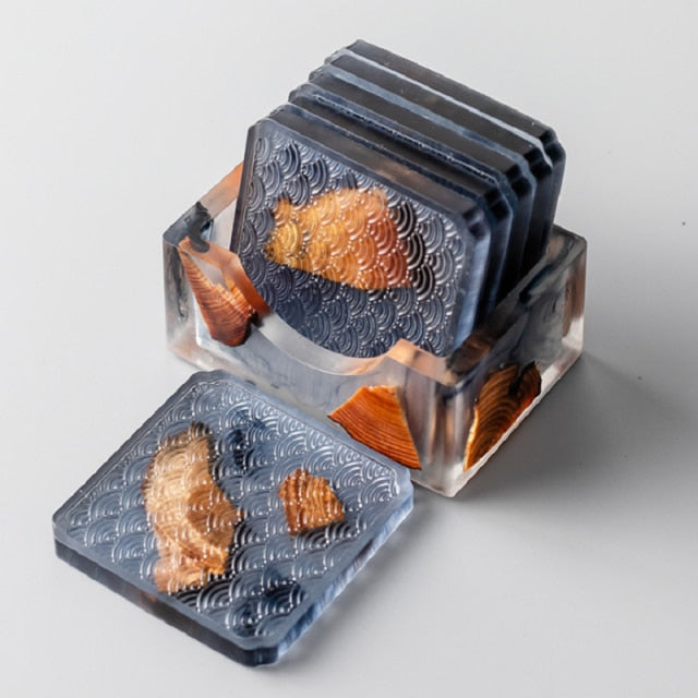 Wood & Colored Resin Coasters 6pc Set