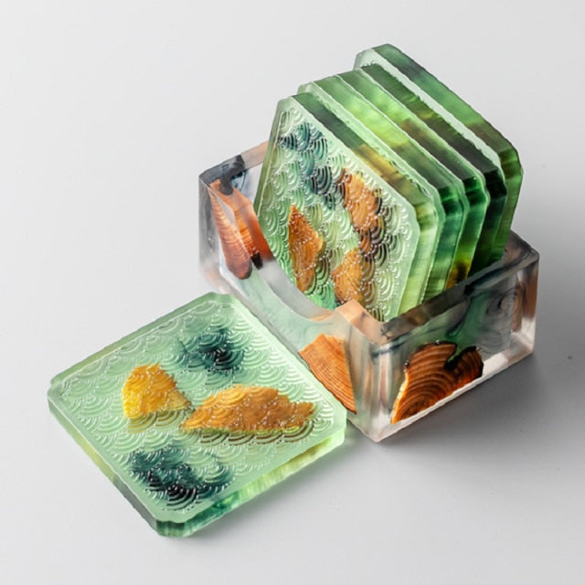 Wood & Colored Resin Coasters 6pc Set