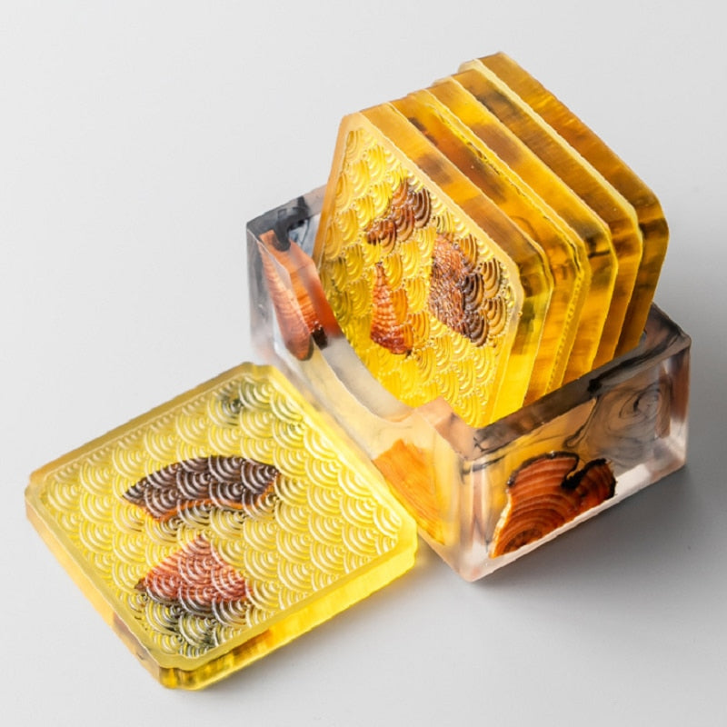 Wood & Colored Resin Coasters 6pc Set