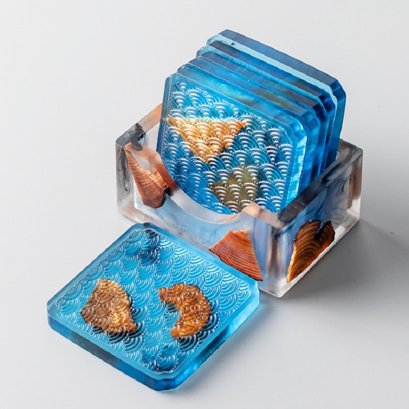 Wood & Colored Resin Coasters 6pc Set