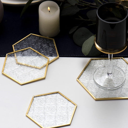 Embossed Glass Gold Framed Coasters