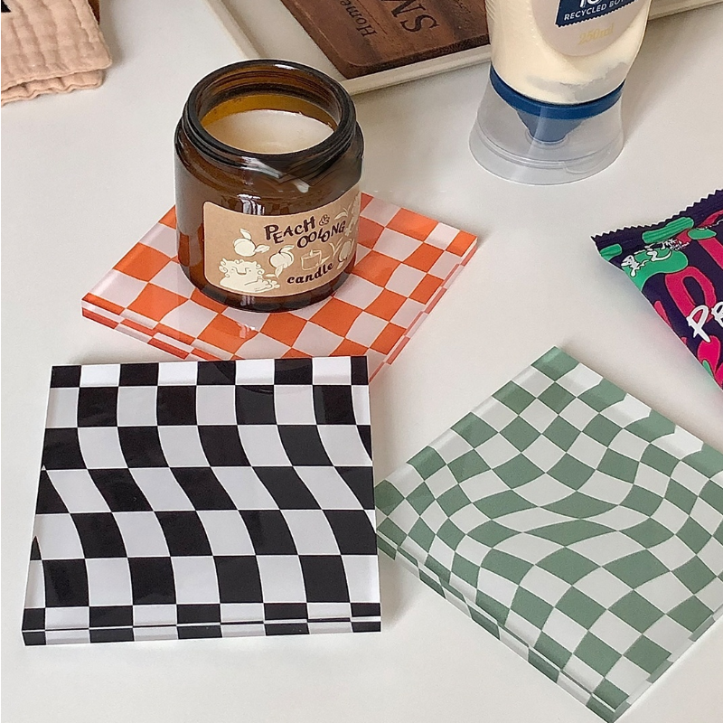 Colorful plaid fiber coasters