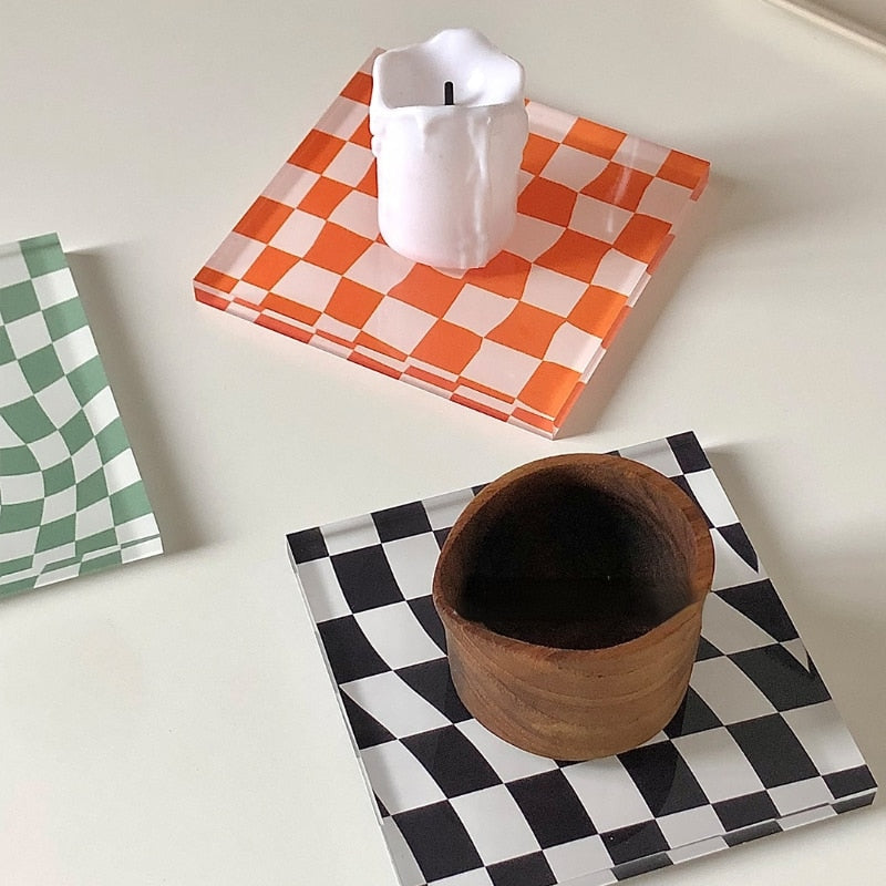 Colorful plaid fiber coasters